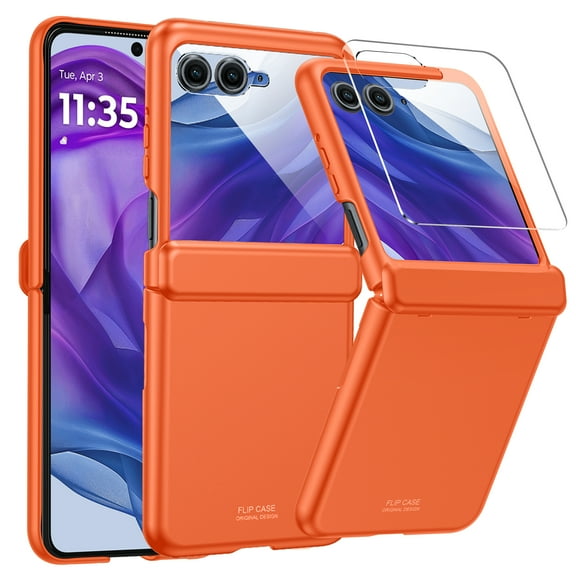 Oupeigar for Motorola Razr 50 Phone Case With Hinge Protection,Built-in Screen Protector,Slim Full-Body Rugged Anti-Scratch Shockproof Case-Orange