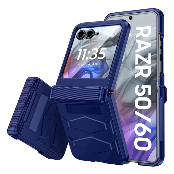 Oupeigar for Motorola Razr 2026/Razr 2025/Razr 2024 Armor Phone Case,with Hinge Cover,Screen Protector,Anti Scrach,Shockproof All-Inclusive Phone Case-Blue