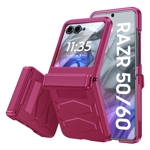 Oupeigar for Motorola Razr 2026/2025/2024 Armor Phone Case,with Hinge Cover,Screen Protector,Anti Scrach,Shockproof All-Inclusive Phone Case-Red