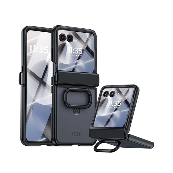 Oupeigar for Motorola Razr 2026/2025/2024 Case with Ring Holder,Screen Protector All-Inclusive Shockproof Wireless Charging Phone Case-Black