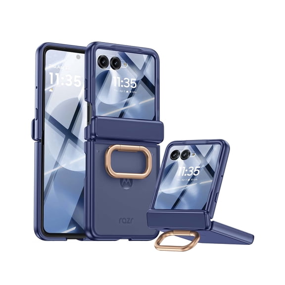Oupeigar for Motorola Razr 2026 / Razr 2025 / Razr 2024 Case with Ring Holder,Screen Protector All-Inclusive Shockproof Wireless Charging Phone Case-Blue