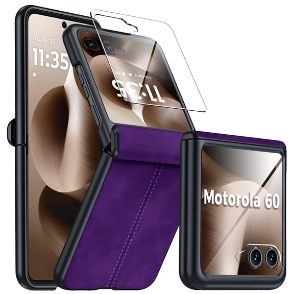 Oupeigar for Motorola Razr 2024 50/2025 60 Phone Case,Built-in Screen Protector&Hinge Protection&Ultra Thin PU Leather Matte PC Shockproof Case-Purple