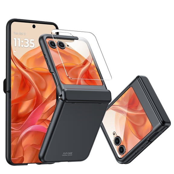 Oupeigar For Motorola Razr 60 2025 Case With Hinge Protection,Built-in Screen Protector,Slim Full-Body Rugged Anti-Scratch Shockproof Protection Phone Case-Black