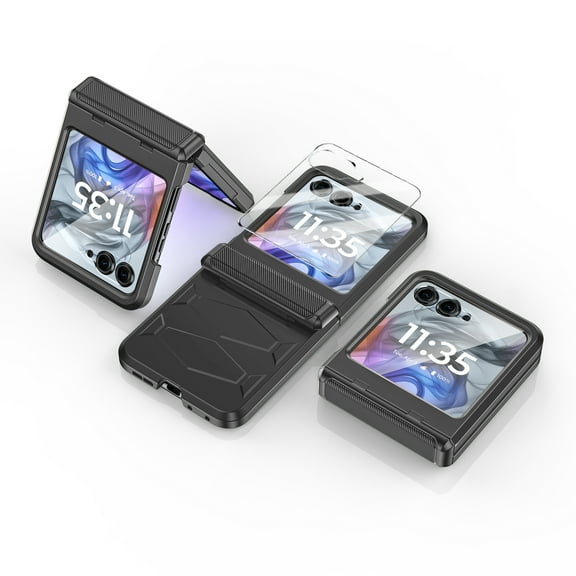 Oupeigar for Motorola Razr 2024/2025 Armor Case,Built-in Screen Protector&Hinge Protection Shockproof All-Inclusive Smartphone Case-Black