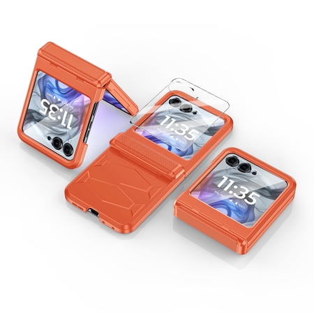 Oupeigar for Motorola Razr 2024/Razr 2025/Razr 2026 Armor Phone Case,Built-in Screen Protector&Hinge Protection Shockproof All-Inclusive Smartphone Case-Orange