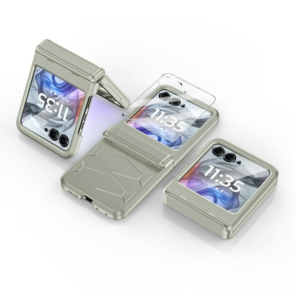 Oupeigar for Motorola Razr 2024/2025 Armor Case,Built-in Screen Protector&Hinge Protection Shockproof All-Inclusive Smartphone Case-Titanium