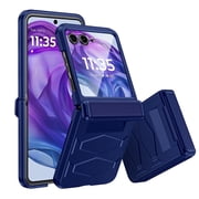 Oupeigar for Motorola Razr 50 Ultra/Razr 60 Pro Armor Phone Case,with Hinge Cover,Built-in Screen Protector,Wireless Charging Shockproof Case-Blue