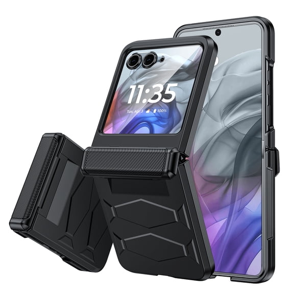 Oupeigar for Motorola Razr 2024 Ultra/60 Pro Armor Case,Built-in Screen Protector&Hinge Protection Shockproof All-Inclusive Smartphone Case-Black