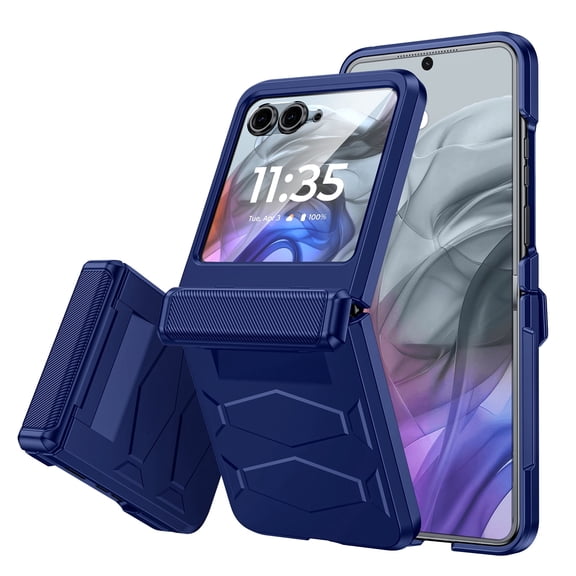 Oupeigar for Motorola Razr 2024 Ultra/60 Pro Armor Case,Built-in Screen Protector&Hinge Protection Shockproof All-Inclusive Smartphone Case-Blue