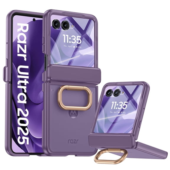 Oupeigar for Motorola Razr Ultra 2026 / Razr Ultra 2025 Phone Case,with Ring Holder,Screen Protector,Wireless Charging Shockproof Phone Case-Purple
