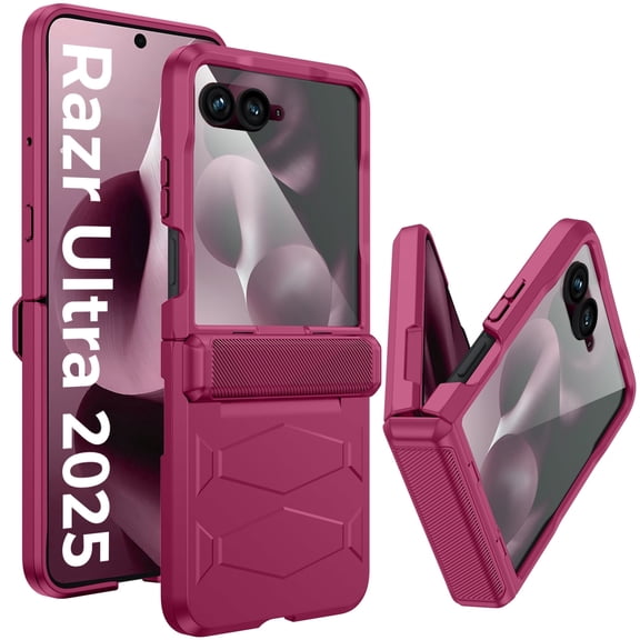 Oupeigar for Motorola Razr 2025 Ultra Armor Case [Non-Slip Texture][Rugged Hinge Protection][Fast Wireless Charging] Durable Rugged Case-Red
