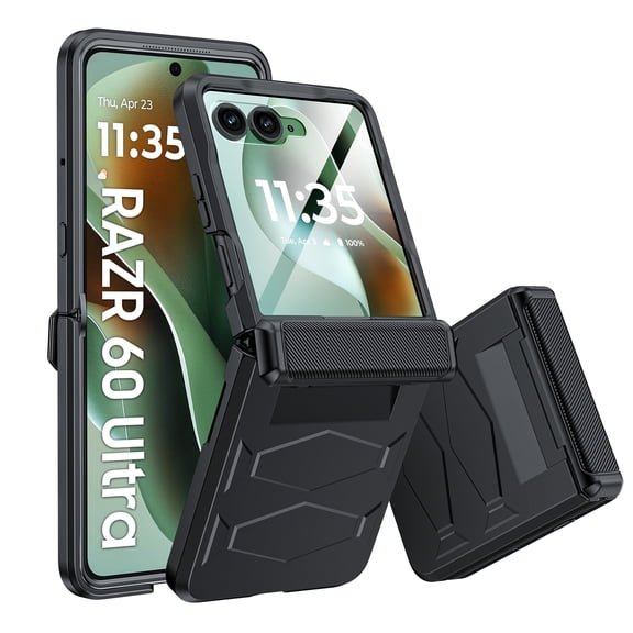 Oupeigar for Motorola Razr 2025 Ultra Armor Case [Non-Slip Texture][Rugged Hinge Protection][Fast Wireless Charging] Durable Rugged Case-Black