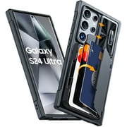 oupeigar For Samsung Galaxy S24 Ultra Wallet Case , with RFID Card Holder (4 Cards) & Built-in Slide Camera Cover & Kickstand, Full Body Shockproof Silicone Case for S24 Ultra 2024 - Black