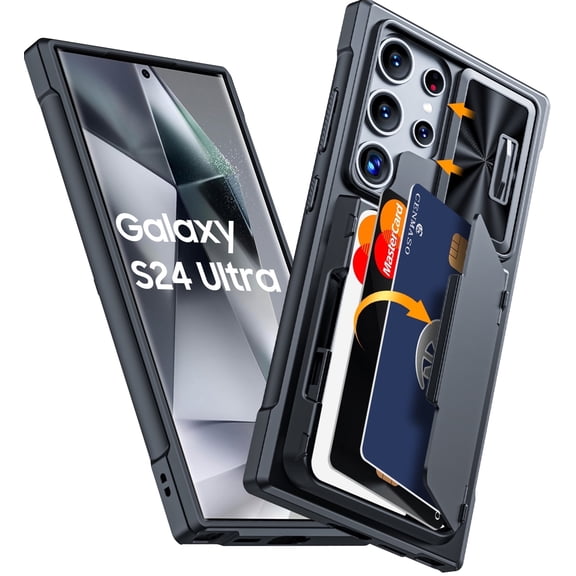 Oupeigar For Samsung Galaxy S24 Ultra Case Wallet,RFID Cards Holder (4 Cards)&Camera Cover&Kickstand for Women Men,Shockproof Silicone Case-Black