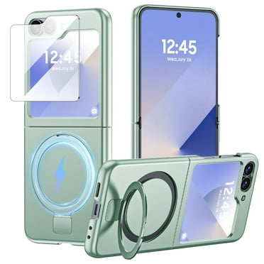 oupeigar For Samsung Galaxy Z Flip 6 Case, with Magnetic Power & Kickstand & Screen Protection, Flip z 6 Slim HD Case Ultra-Thin Anti-Scratch Shockproof Case, Support Wireless Charging (Mint Green)