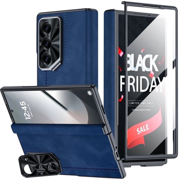 Oupeigar for Samsung Galaxy Z Fold 6 Phone Case,with PU Leather Matte,Camera Holder & Screen Protection,Full Body Protective PC Shockproof Case-Blue