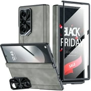 oupeigar For Samsung Galaxy Z Fold 6 Case, PU Leather Matte, Hinge Protection & Camera Holder & Screen Protection [Comfortable Grip], Full Body Protective PC Shockproof Case for Z Fold 6 (Gray)