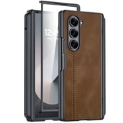 Oupeigar for Samsung Galaxy Z Fold 6 Phone Case with S Pen Holder [Hinge Protection & Screen Protection] PU Leather Matte PC Shockproof Case-Brown