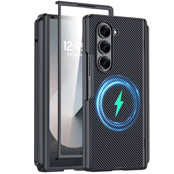 Oupeigar for Samsung Galaxy Z Fold 6 Phone Case with S Pen Holder [Hinge Protection & Screen Protection] PU Leather Matte PC Shockproof Case-Kevlar