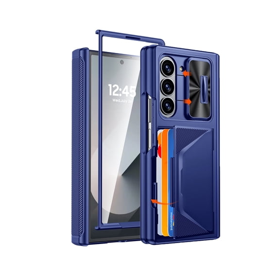 Oupeigar for Samsung Galaxy Z Fold 6 Phone Case,With RFID Blocking,Wallet Card Holder & Camera Cover & Screen Protector Shockproof Case-Blue