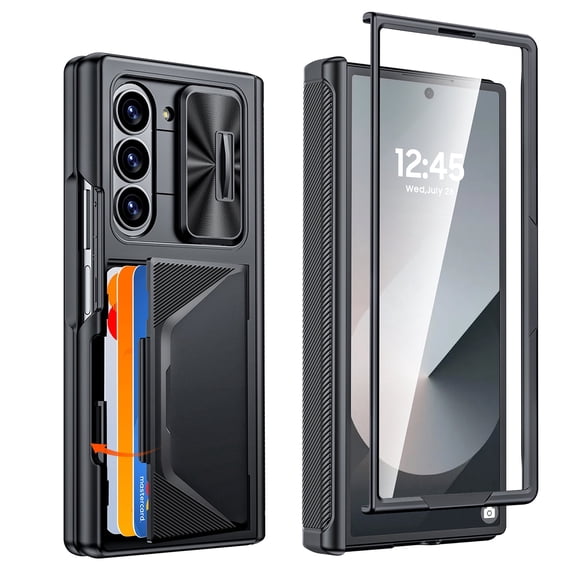 Oupeigar for Samsung Galaxy Fold 6 Phone Case,With RFID Blocking,Wallet Card Holder & Camera Cover & Screen Protector Shockproof Case-Black