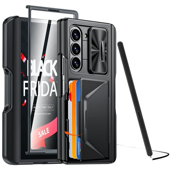 Oupeigar for Samsung Galaxy Z Fold 6 Case Wallet,RFID Cards Holder,S Pen Holder,Camera Cover, Shockproof Silicone Protective Phone Case-Black