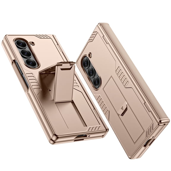 Oupeigar for Samsung Galaxy Z Fold 6 Case&Stand,Hinge Protection&Screen Protector,Full Body Heavy Duty Shockproof Slim Wireless Charging Case-Gold