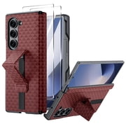 Oupeigar for Samsung Galaxy Z Fold 6 Case,Slide Rail Bracket [Hinge Protection & Screen Protection] PU Leather Matte PC Shockproof Case-Red Triangle