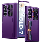 Oupeigar for Samsung Galaxy Z Fold 7 Phone Case,with [RFID Blocking] [Cards Holder] [Camera Cover] Shockproof Silicone Case-Purple