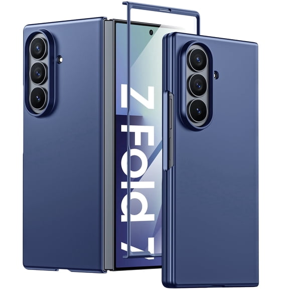 Oupeigar For Samsung Fold 7 Phone Case,with Screen Protection,HD Screen Protector,Wireless Charging,Anti-Scratch Shockproof Case-Blue