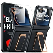 Oupeigar for Motorola Razr 2024/2025 Case,Rotary bracket，Hinge Protection,Built-in Screen Protector & PU Leather Full Body Protective Cover-Black