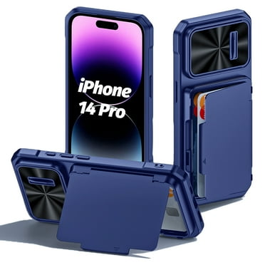 oupeigar for iPhone 14 Pro Case Wallet Holder Case，[RFID Shielding]，Camera Cover Edge Raised，Full Body Rugged Shockproof Silicone Protective Phone Case-Blue