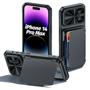 oupeigar For iPhone 14 Pro Max Case, with Card Holder (4 Cards) & Slide Camera Cover & Kickstand, Military Grade Drop Protection, Rugged Hard Back & Silicone Edge Wallet Phone Case (Black)