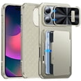thumbnail image 1 of Oupeigar For iPhone 16 Pro With Card Holder (4 Cards),Slide Camera Cover,Drop Protection,Rugged Hard Back,Silicone Edge Wallet Phone Case-Titanium, 1 of 9