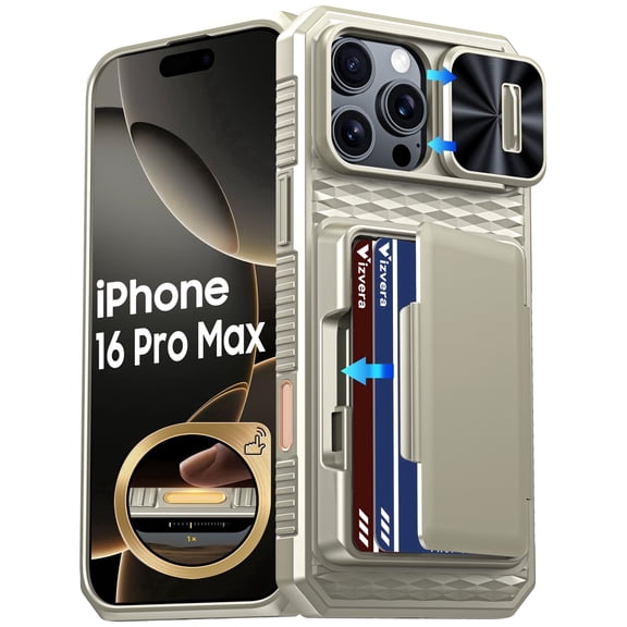 Oupeigar for iPhone 16 Pro Max Phone Case with [Cards Holder][RFID Blocking][Camera Cover]Rugged Shockproof Silicone Protective Case-Titanium