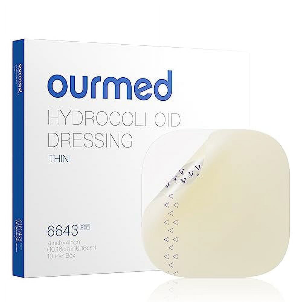 ourmed Hydrocolloid Bandages, 10 Pack 4" x 4" Large Waterproof