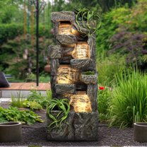 ourrco 55.5"H Lagre Outdoor Water Fountains Garden Decor Concrete - Plantable plants