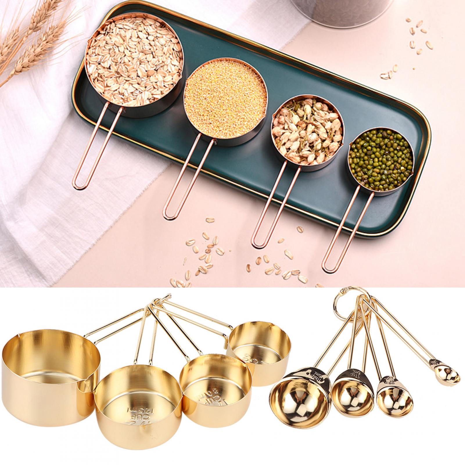 8Pcs Stainless Steel Measuring Cup Spoon Set with Scales Home Kitchen Baking Accessory - Walmart.com