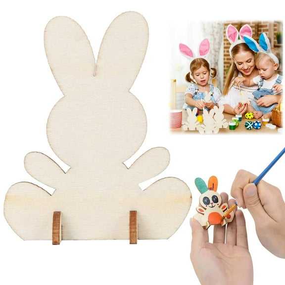outdoor easter decorations Wooden Bunny Cutouts Wood Chip Unfinished Craft Home Decoration 3D Ornament Accessories For Use 1pc