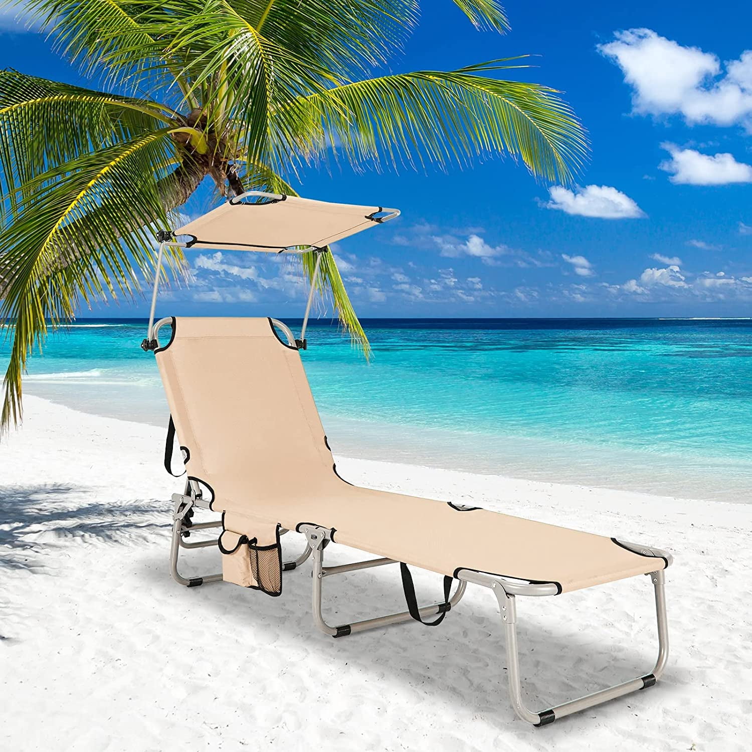 **outdoor folding chaise lounge chair, 5-fold reclining beach chair ...