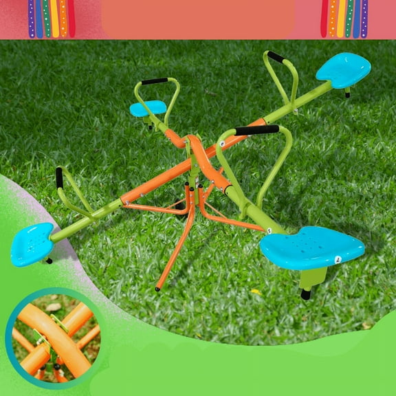 outdoor playground four seats seesaw for kids 360 degree rotating sturdy plastic seat seesaw for kids seesaw blue and green for kids age 3 DJR