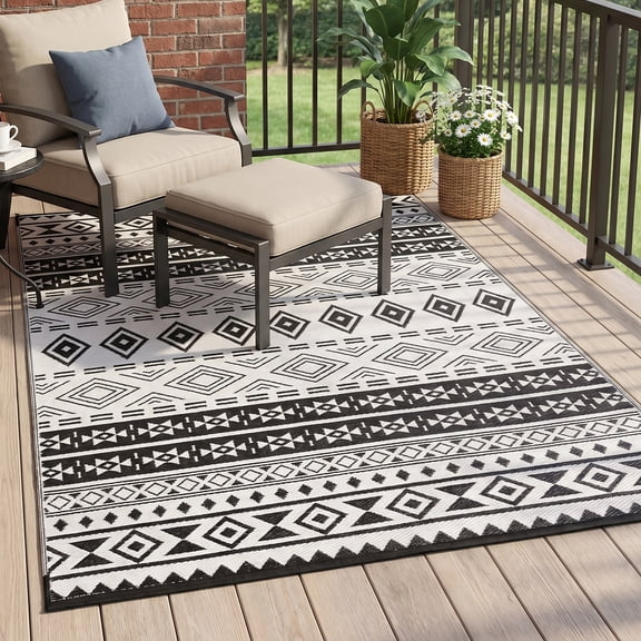 BN-LINK 6' x 9' Waterproof Outdoor Rug with Storage Bag, Reversible Plastic Straw Large Area Rug, Easy-Cleaning Modern Floor Mat for Outdoors, RV, Patio, Backyard, Deck, Picnic, Beach