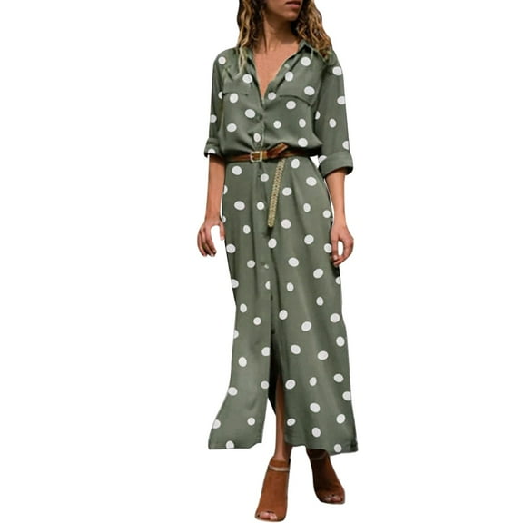 outfmvch black dresses for women long dresses for women button long shirt dress long sleeve lapel long dress black dress Army Green XL