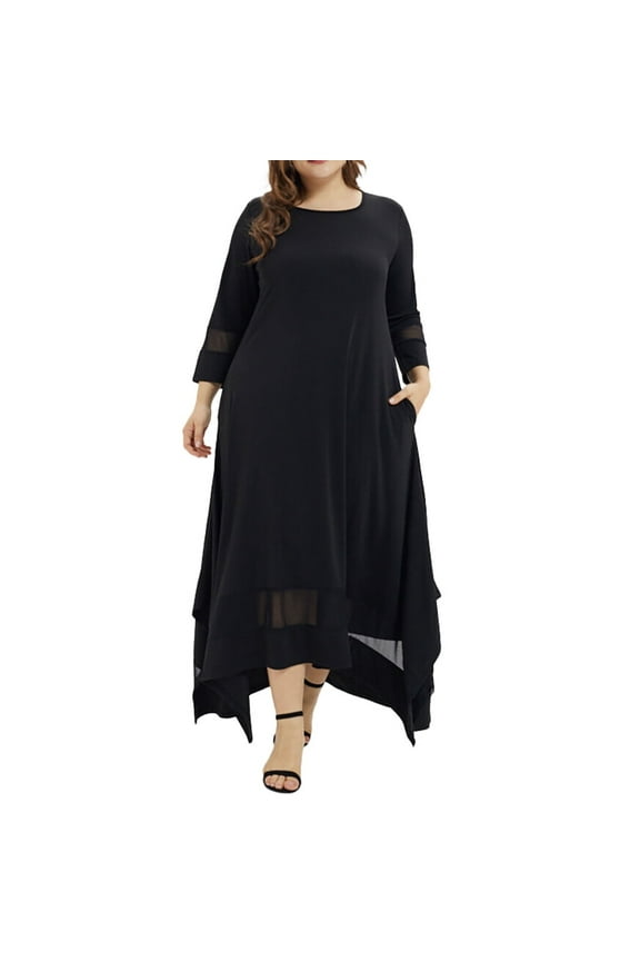 black dresses for women plus size solid o-neck three quarter sleeve long dress womens dresses fall dresses