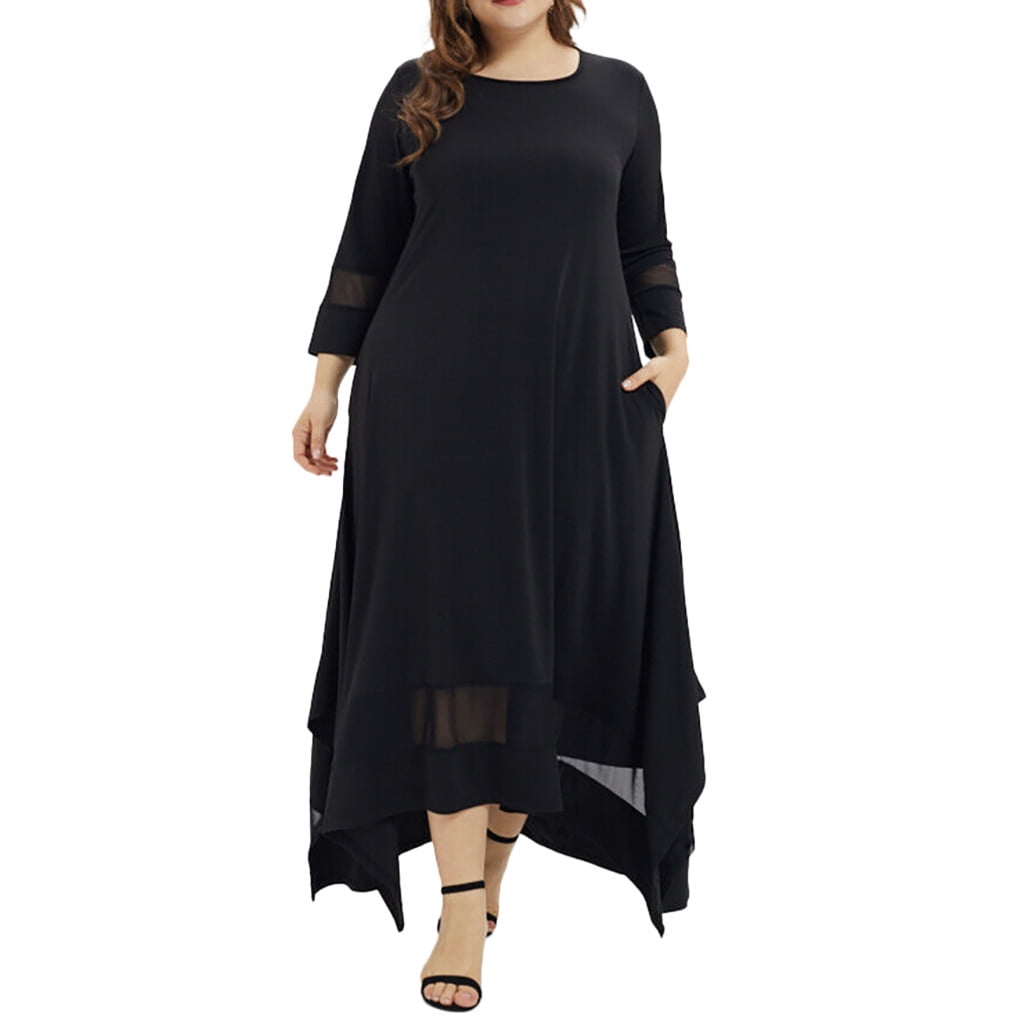 Plus Black Print 3/4 Sleeve Dress