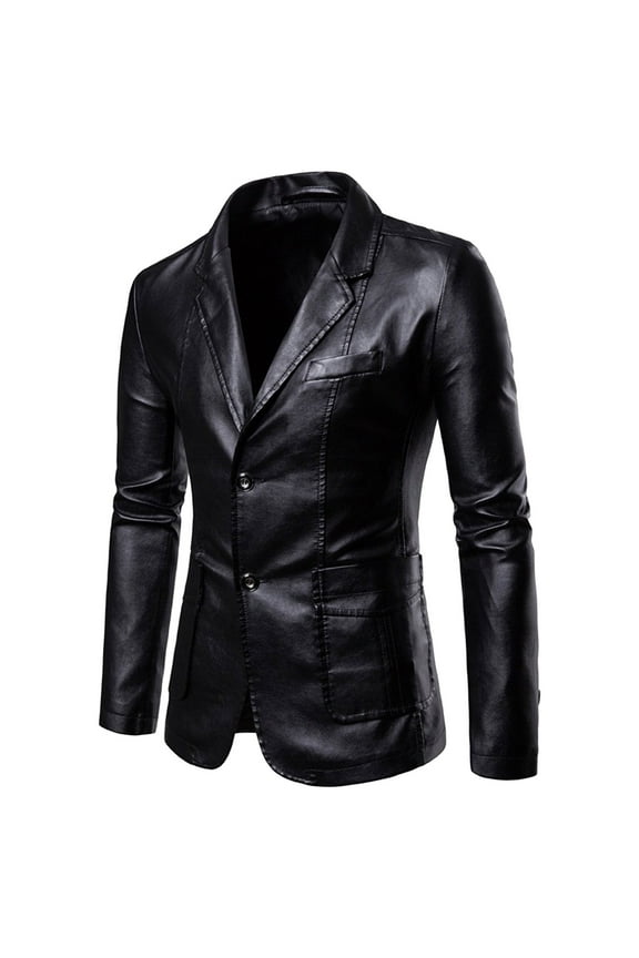 blazer jackets for men casual leather single blazers slim lapel collar pocket suit womens tops black