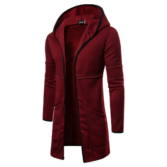 outfmvch cardigan for men fashion hooded solid trench coat jacket cardigan long sleeve outwear womens tops red