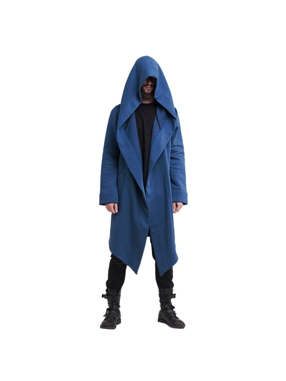 cardigan for men jacket dark style long cardigan cloak coat hooded sweater womens tops blue