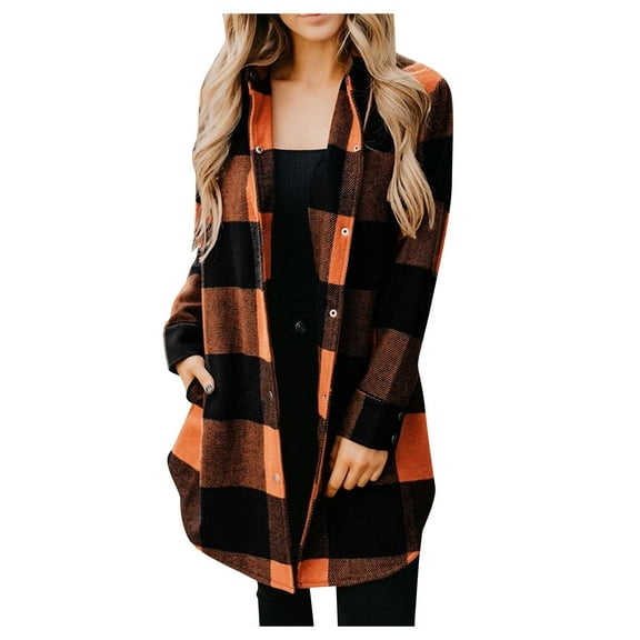 outfmvch cardigan for women long sleeve plaid print button open front long cardigan outerwear womens tops orange