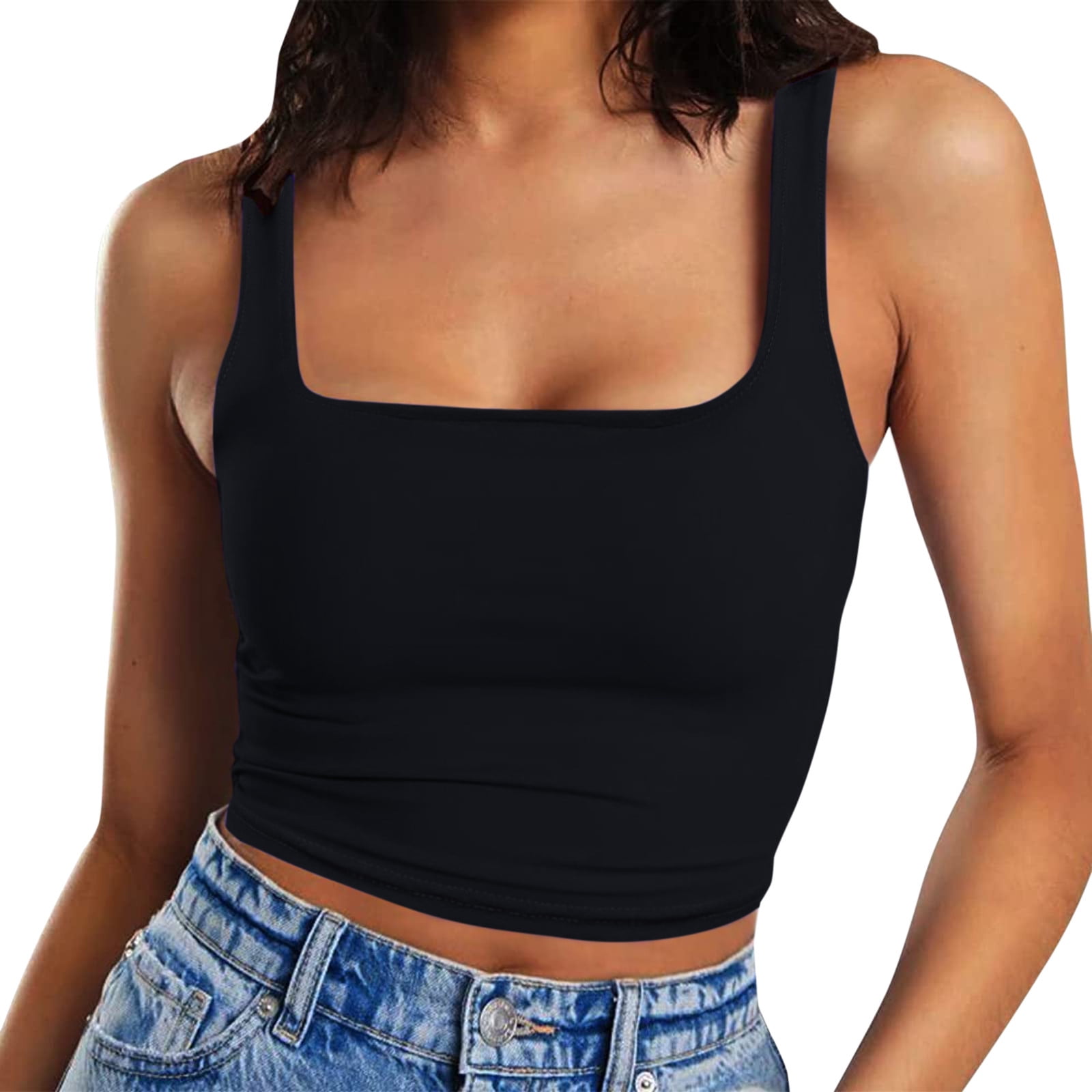 Outfmvch crop tops for women Sleeveless Strappy Tank Double Layer